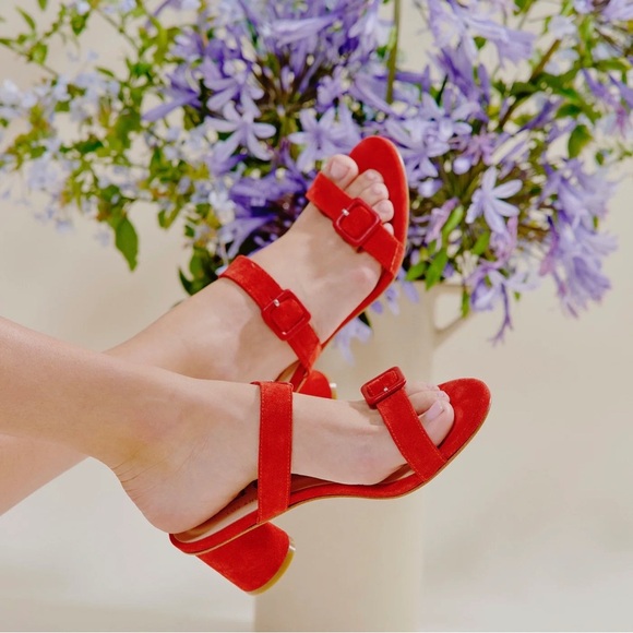Ma’am Los Angeles / Marsha suede strappy mule Sandal in red 10 - Picture 1 of 7